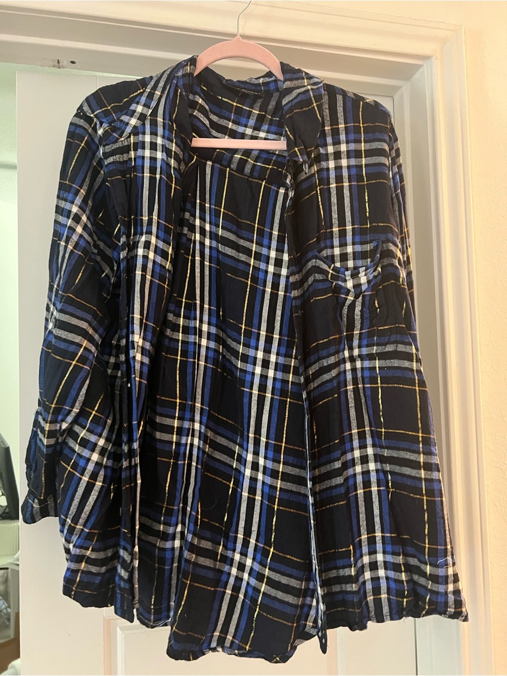 Lane Bryant Black Blue Plaid Button-Front Top